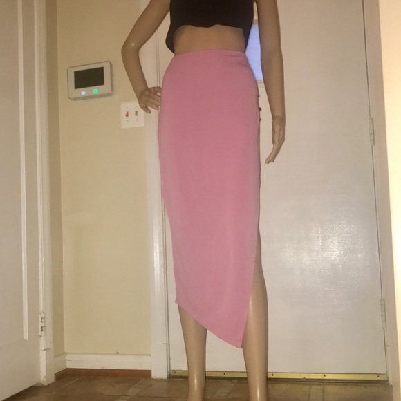 Dresses & Skirts - Light Baby Pink Side Slit Asymmetrical Midi Skirt